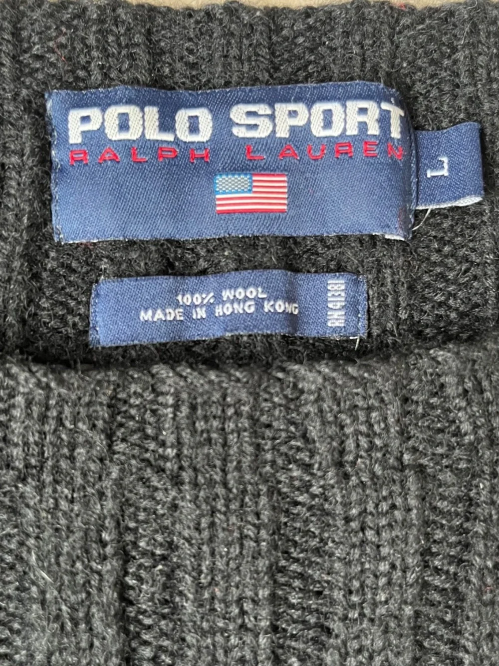 Vintage Polo Sport Ralph Lauren Ribbed US Flag Military Commando Sweater Wool
